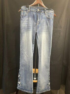 jeans with print on bottom of legs